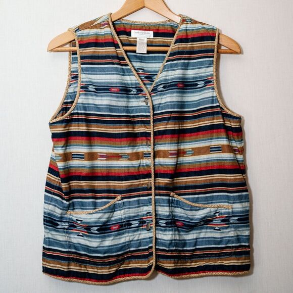 Vintage Jones New York Sport Petite womens aztec southwest striped vest PM - Picture 1 of 5